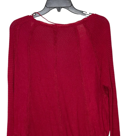 Free People Red Tunic Top Thermal Stretch Long Sleeve Drift V-Neck Small Women - Picture 7 of 8